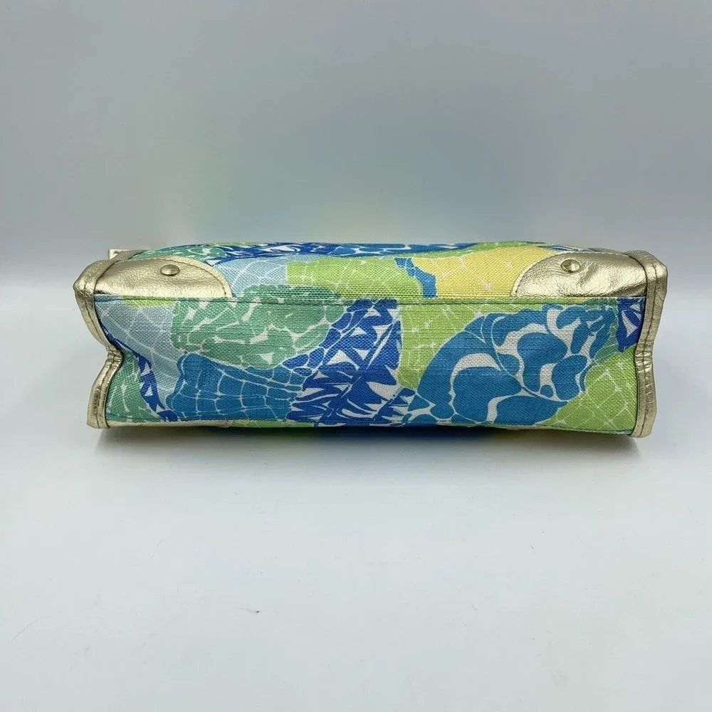 Estee Lauder Lilly Pulitzer Cosmetic Makeup bag Blue Green Gold Trim
